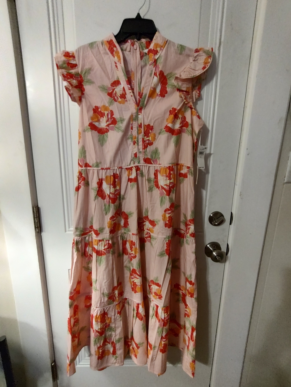 CeCe Pink Floral Tiered Maxi Dress with Ruffled Cap Sleeves